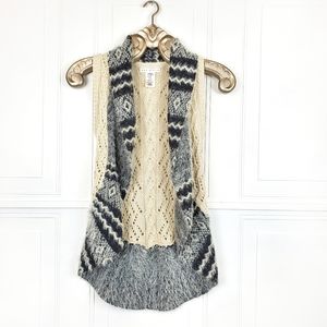 MAX STUDIO Open Knit Vest Small Cozy Eyelash Chunky Cardigan Ivory Gray